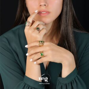 💍 Bague 'Filigrane Majestueuse' - Or Rose et Pierre Verte